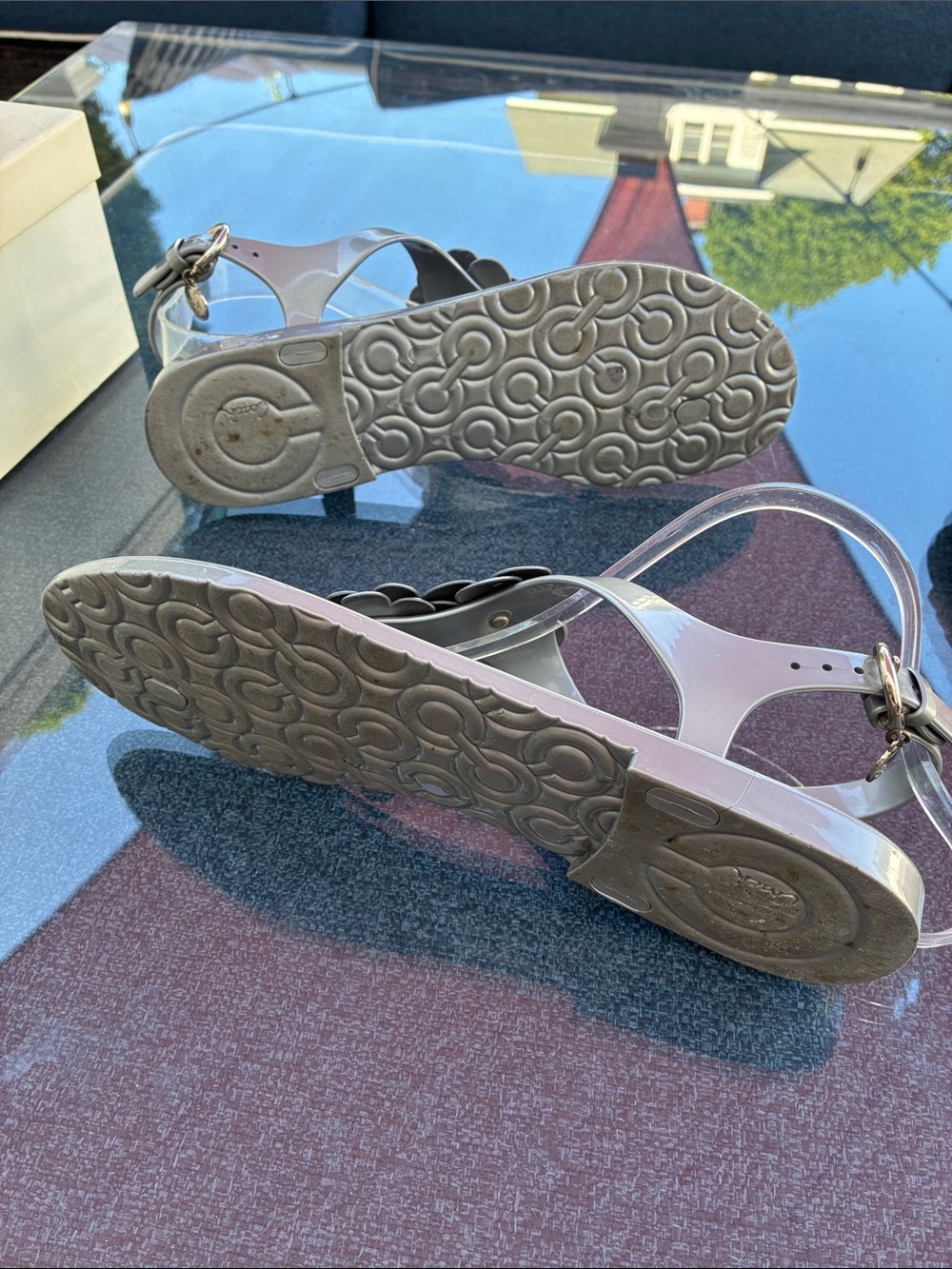 Coach Women's Hayden metallic gels Pearl Pink Floral Jelly Thong Sandals - Picture 7 of 8